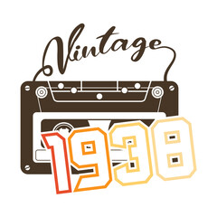vintage 1938 Retro Cassette Tape, 1938 birthday typography design