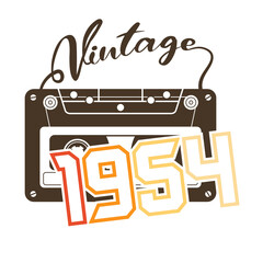 vintage 1954 Retro Cassette Tape, 1954 birthday typography design