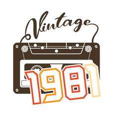vintage 1981 Retro Cassette Tape, 1981 birthday typography design