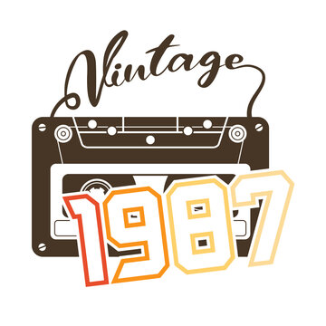 vintage 1987 Retro Cassette Tape, 1987 birthday typography design