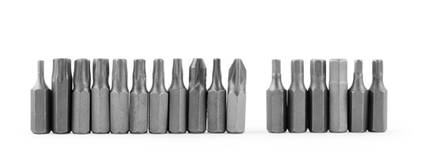 Drill bits of different sizes isolated over white background
