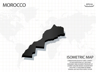 3D Map black of Morocco on world map background .Vector modern isometric concept greeting Card illustration eps 10.