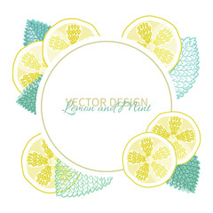 Naklejka premium Banner with lemon slices and mint leaves frame.