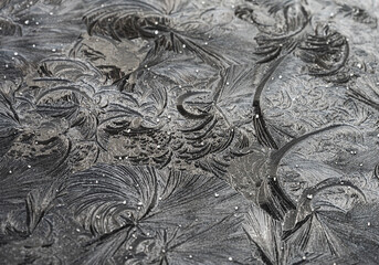 abstract ice patterns on black metal