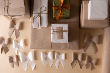 Wrapped presents and ribbons
