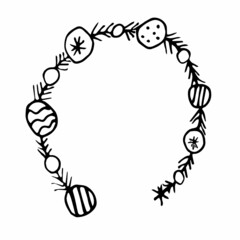 vector christmas wreath doodle style with balls