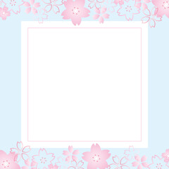 桜の正方形フレーム ／バナー／背景（パステルカラー　水色）