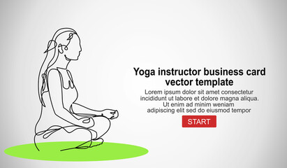 Yoga instructor business card vector template.Continuous one line