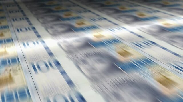 Swedish Krone money sheet printing. NZD banknotes loop print. Seamless and looped background concept of finance, economy crisis, inflation and business.