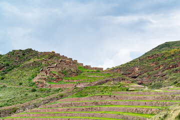 Ruin Incans complex on the mountain at Pisac. - obrazy, fototapety, plakaty
