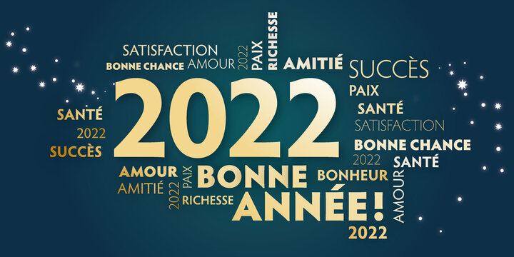 Carte de voeux – bonne année 2022 - vert et doré.