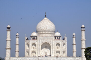 Fototapeta na wymiar The Taj Mahal mausoleum on the right bank of the river Yamuna in Agra, India