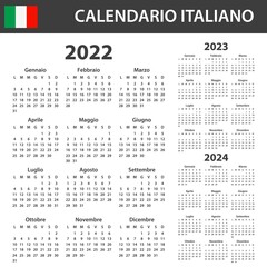 Italian Calendar for 2022-2024. Scheduler, agenda or diary template. Week starts on Monday