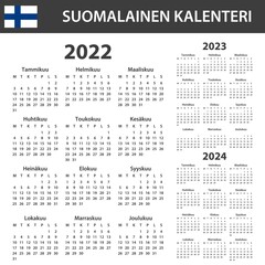 Finnish Calendar for 2022-2024. Scheduler, agenda or diary template. Week starts on Monday