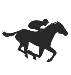 Obraz na płótnie Canvas galloping racehorse with jockey silhouette