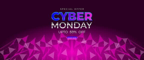 Cyber ​​Monday sale banner template with Futuristic design on dark background for advertising poster or business promotion