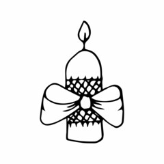 vector christmas candle doodle with bow
