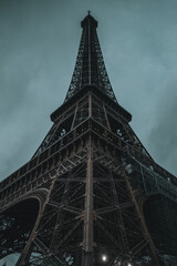 Evening Eiffel Tower in Paris near, without illumination