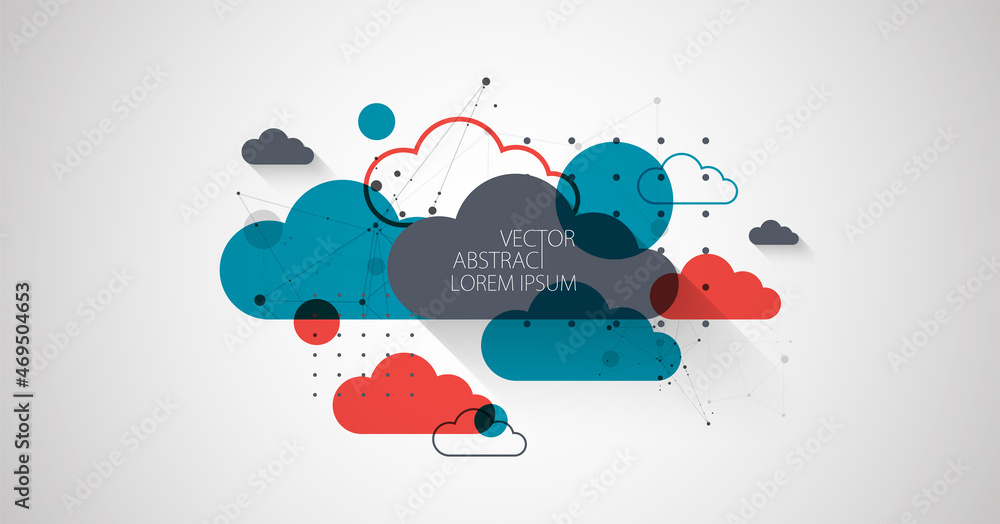 Aufkleber Abstract background with clouds. Technological theme using the plexus effect and various elements.