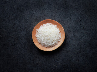 Rice on a wooden bowl
