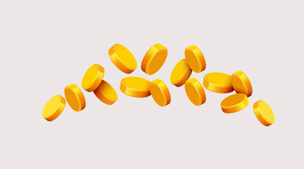 Falling coins, falling money, flying gold coins, golden rain. Jackpot or success concept. Modern background.