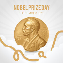 Nobel Prize Day December 10th illustration on white sunburst background - obrazy, fototapety, plakaty