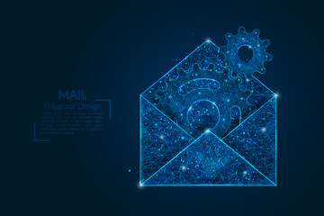 Abstract isolated image of a letter, mail or message interaction, business, connection. Polygonal illustration looks like stars in the blask night sky in spase or flying glass shards. Digital design © Katsiaryna