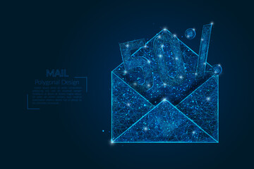 Abstract isolated image of a letter, mail or message with 50% discount. Polygonal illustration looks like stars in the blask night sky in spase or flying glass shards. Digital design for website, web © Katsiaryna