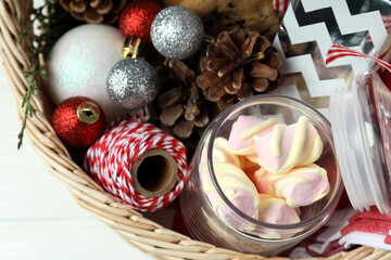 Concept of gift with Christmas basket, close up