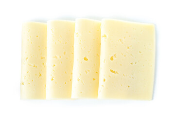 Slices hard cheese isolated on white background