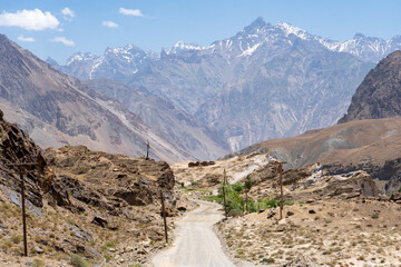 The Pamir Highway's winding paths are carved into the rugged mountains, offering breathtaking views of the surrounding landscape in Tajikistan.
