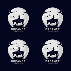 Dreamer riding horse logo on the moon