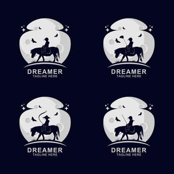 Dreamer Riding Horse Logo On The Moon