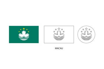 Macau flag 3 versions, Vector illustration, Thin black line of rectangle and the circle on white background.