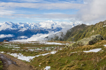 The trail to Koruldi lakes from Mestia. Big Caucasus. First snow. Introvert's Paradise