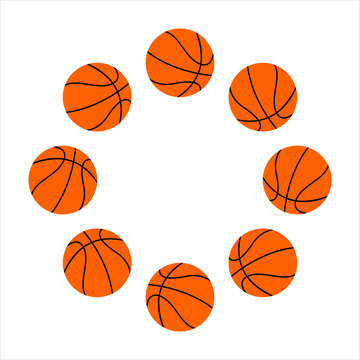 Sport balls border frame basketball on white background.