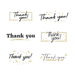 Thank You lettering compositions written with decorative calligraphic font. Bundle of gratitude phrase decorated with cute elements. Hand drawn thanks vector quotes.