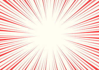 Red and pink lines on a light yellow background. Colorful line burst, speed lines. Vector illustration.