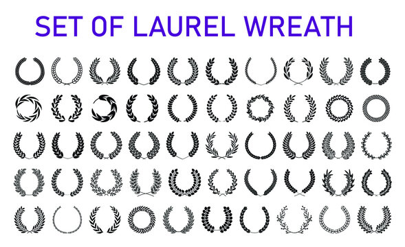 Mega Laurel wreaths set in different style, heraldic wreath for blazons and emblems, vector set 02