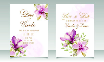 Wedding invitation with magnolia flowers