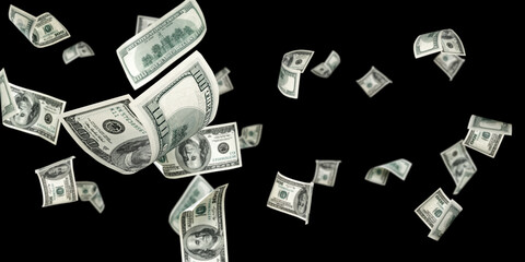 Fototapeta na wymiar Dollar bill. Washington American cash. Usd money black background. Money falling.