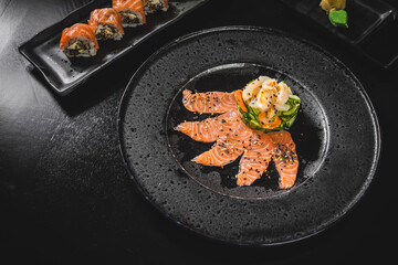 Perfect Sushi Japanese Asian Seafood Food Dish Menu Gourmet Restaurant Chef on Dark Background