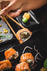 Perfect Sushi Japanese Asian Seafood Food Dish Menu Gourmet Restaurant Chef on Dark Background
