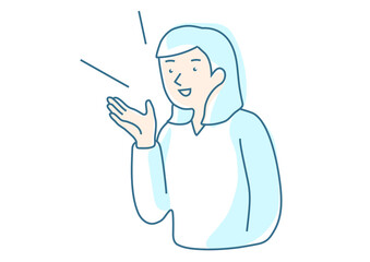 説明する女性　シンプルな線画
