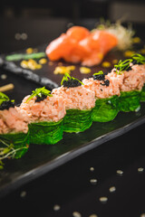 Perfect Sushi Japanese Asian Seafood Food Dish Menu Gourmet Restaurant Chef on Dark Background