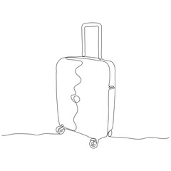 One single line drawing of luggage isolated on white background. Beautiful hand-drawn design vector illustration for posters, wall art, tote bag, mobile case, t-shirt print.