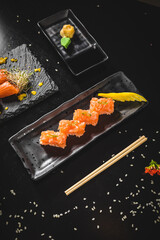Perfect Sushi Japanese Asian Seafood Food Dish Menu Gourmet Restaurant Chef on Dark Background