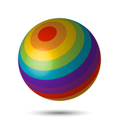 Obraz premium Rounded logo element - Realistic 3d logo design. Stripped 3D ball isolated on white background. Vector design element. rainbow colors.