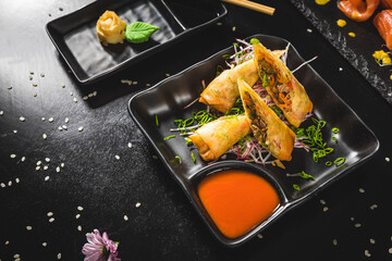 Perfect Sushi Japanese Asian Seafood Food Dish Menu Gourmet Restaurant Chef on Dark Background