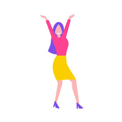 Dancing young girl. Party. Smiling woman at a dance party. Flat style. Vector illustration